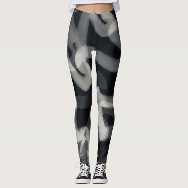 Leggings de arte em preto e Cinza (Frente)