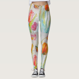Leggings de Arte Floral Coloridas de Tulip