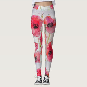 Leggings de Arte Floral Floral de Cor Vermelha