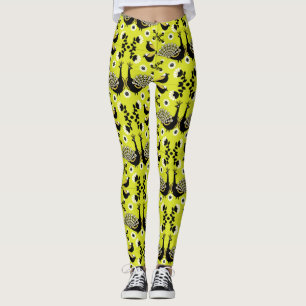 Leggings de Arte Folclórica de Pássaros Peacock
