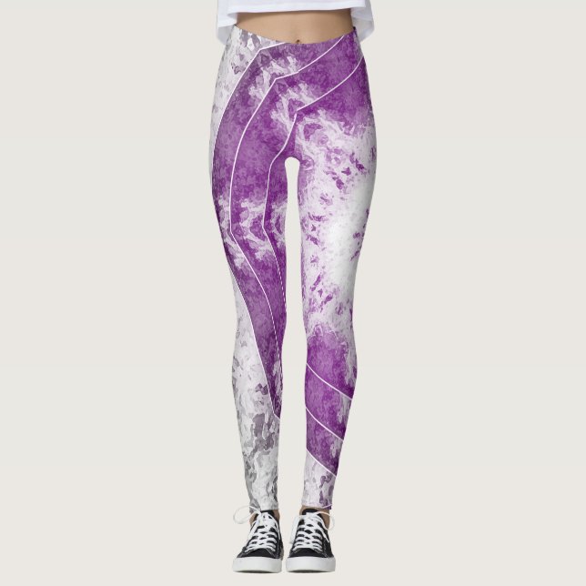 Leggings de Arte Fractal Rosa Cinza (Frente)