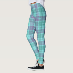Leggings de Arte Púrpura Azul-Xadrez-Aqua
