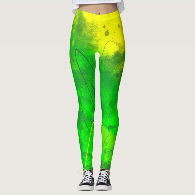Leggings De Arte Verde Brilhante E Amarelo (Frente)