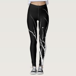 Leggings de Árvore de Outono Branco em Preto