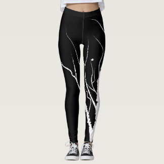 Leggings de Árvore de Outono Branco em Preto