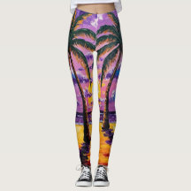 Leggings de Árvore de Palme Tropical Exótica Roxa