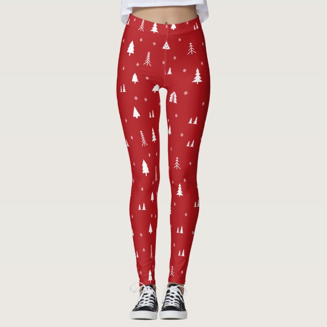 Leggings de Árvores de Natal e Flocos de Neve (Frente)