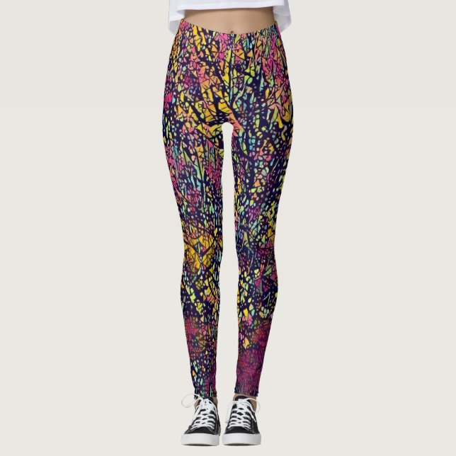 Leggings de árvores esplêndidas do mosaico estiliz (Frente)