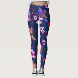 Leggings de aves e flores
