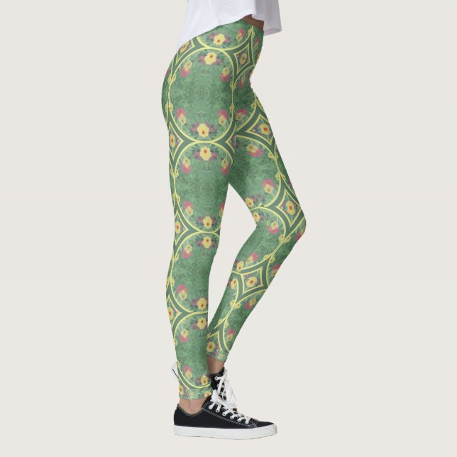 Leggings de Azulejo Floral Verde (Direita)