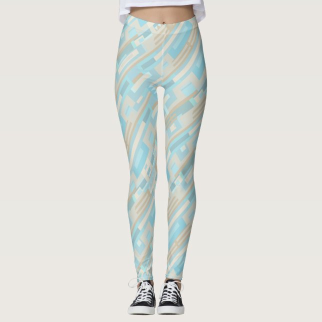 Leggings de bege azul, com padrão geométrico (Frente)
