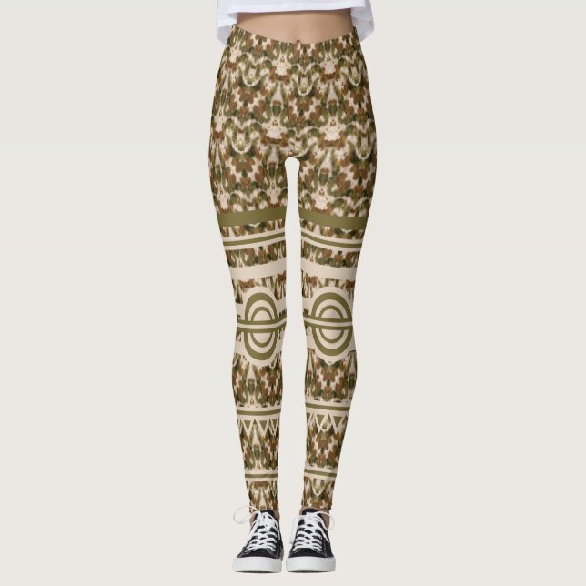 Leggings de bege castanho verde-militar (Frente)