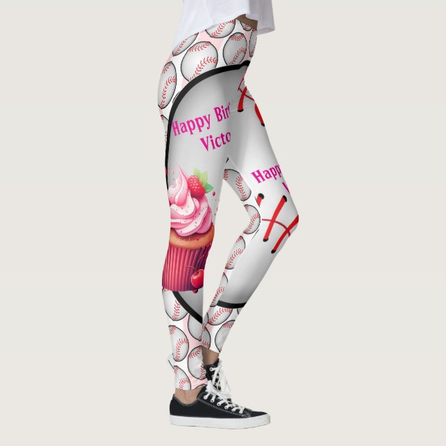 Leggings de beisebol de aniversário de Cupcake Ros (Direita)