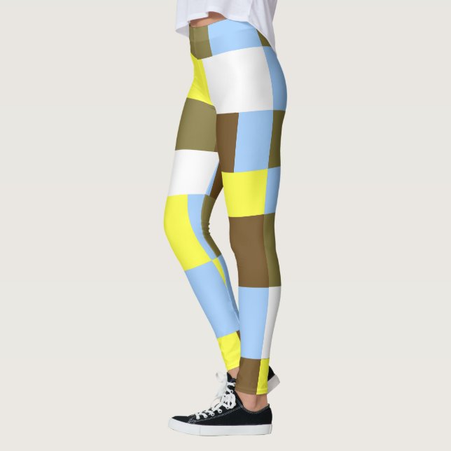 Leggings de blocos azuis e castanhos (Esquerda)