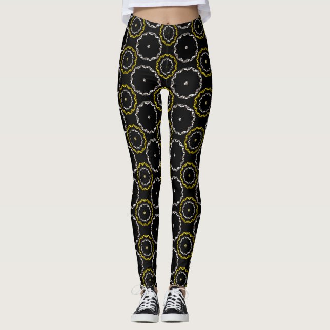 Leggings de Bolinhas dos Anéis Dourados e Prateado (Frente)