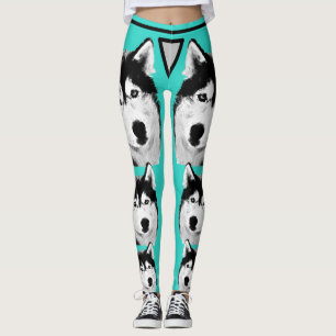 Leggings de Cachorro Siberianos e Turquesas Incrív