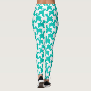 Leggings de cães houndstooth, de cor branca e aqua
