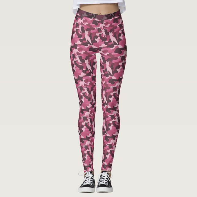 Leggings de Camuflagem Felina Rosa (Padrão 1) (Frente)