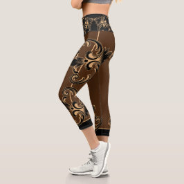 Leggings de Capri de Rolagem Ornamental