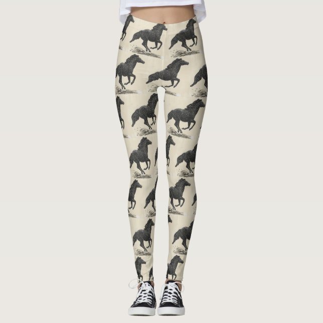 Leggings de Cavalos Pretos Galopados (Frente)