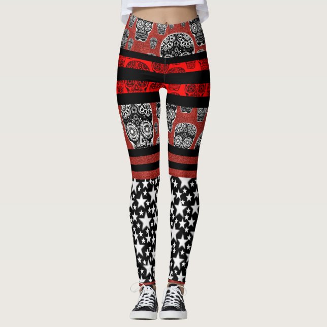 Leggings de Caveiras e Estrelas Doces (Frente)