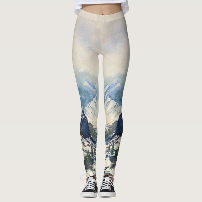 Leggings de Cena de Montanha em Aquarela (Frente)