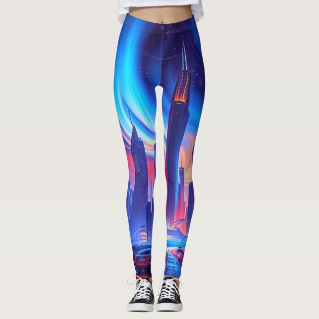 Leggings de cidades futurísticas | Neon Skyline Vi (Frente)