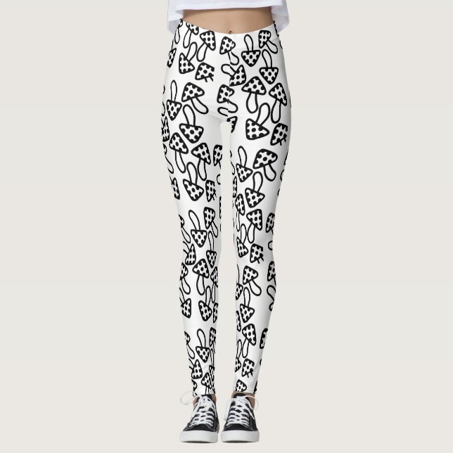 Leggings de cogumelo preto e branco (Frente)