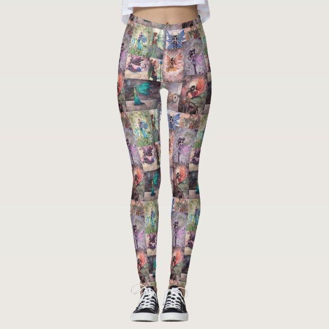 Leggings de Colagem de Fadas Divertidas (Frente)