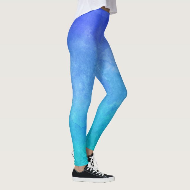 Leggings de Cor de Água do Ombre Azul (Direita)