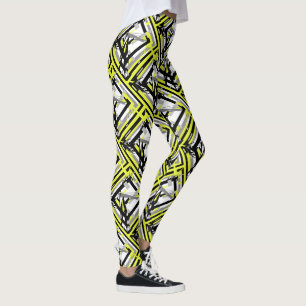 Leggings de Cor Pastel Amarelo Cinza de Arte Abstr