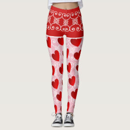 Leggings de Coração e Rolagem Rosa e Vermelho