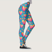 Leggings de Corações de Água Multicoloridas