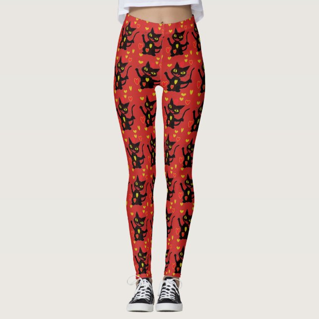 Leggings de Corações e Gatos de Designer (Frente)
