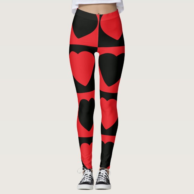 leggings de corações preto e vermelho (Frente)