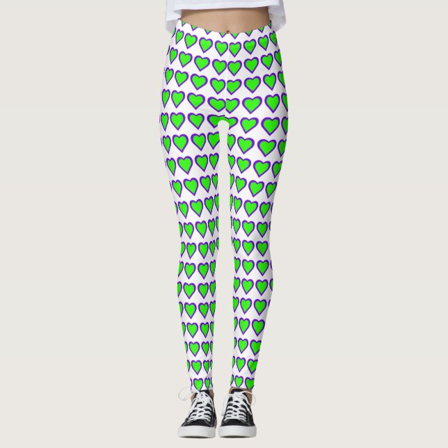 Leggings de Corações Roxos e Verdes (Frente)