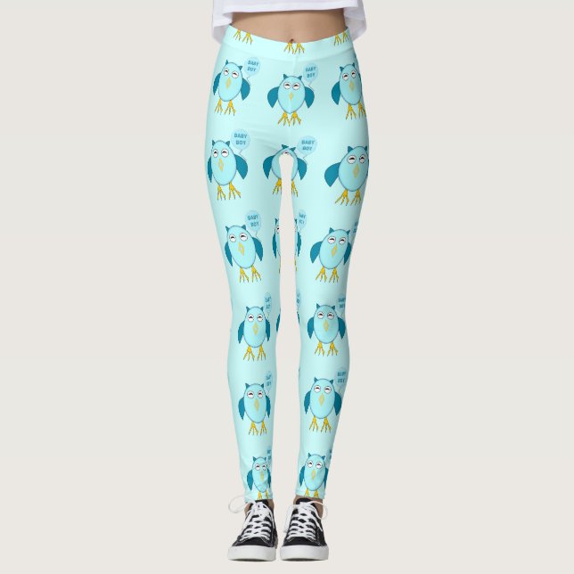 Leggings de coruja-bebê azul-branca (Frente)