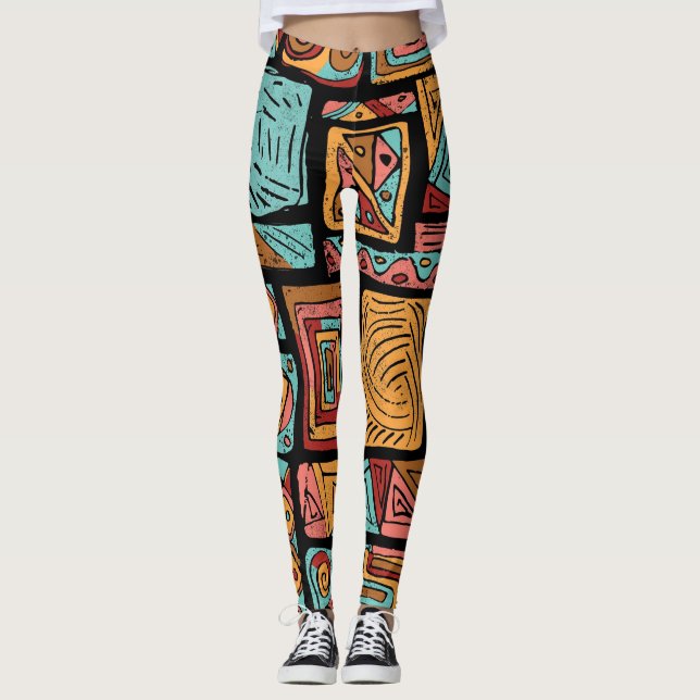 Leggings de cubos de abstrato (Frente)