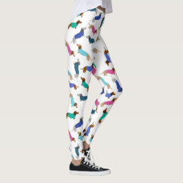 Leggings de Dachshund, Coloração Azul-Cor-de-Rosa