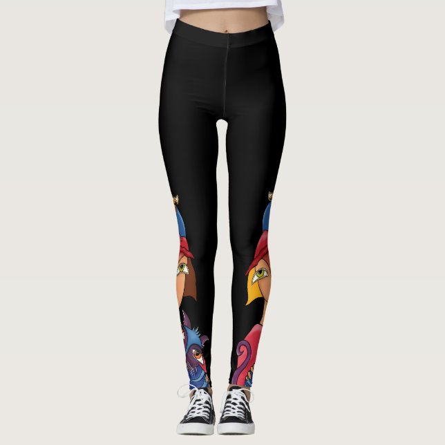 Leggings de Dama de Gatos de Pássaros (Frente)