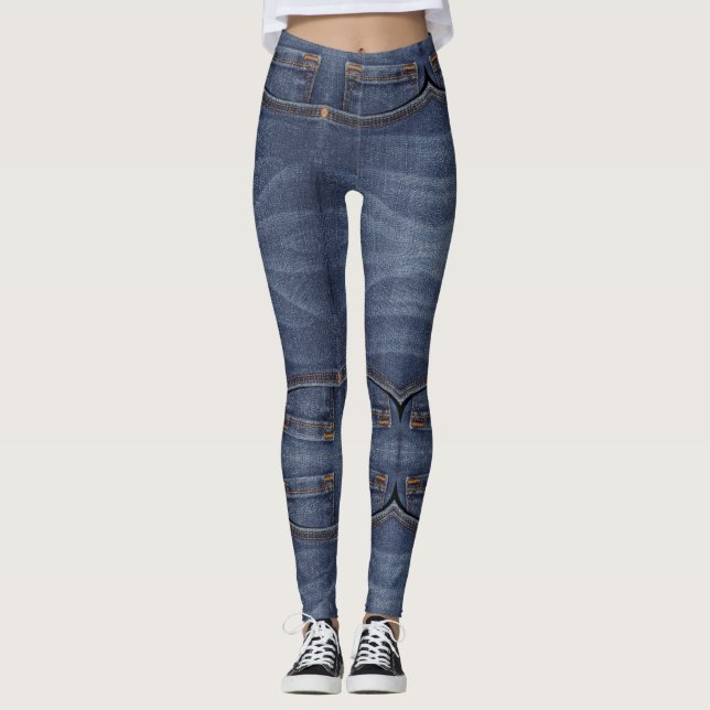 Leggings de denim de bolso azul (Frente)