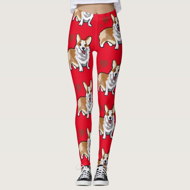 Leggings de desenho animado do cão Corgi (Frente)