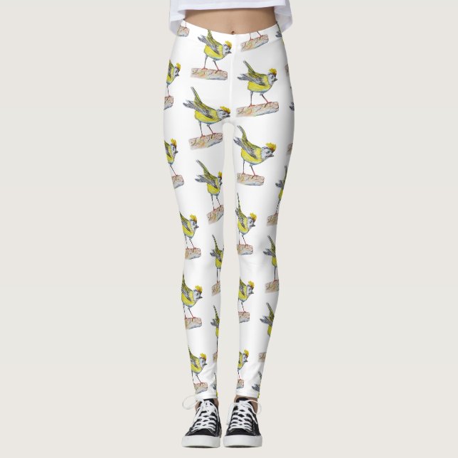 Leggings de desenho de aves amarelas (Frente)