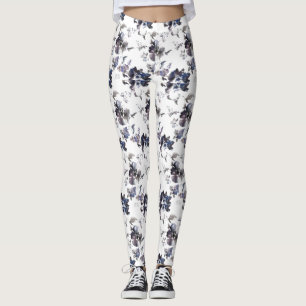 Leggings de Design de Aquarela Floral Roxa Escura