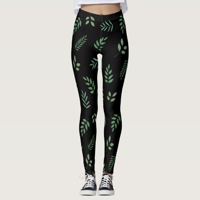 Leggings de Design de Folha Botânica - Trendy & Co (Frente)