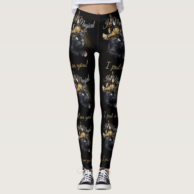 Leggings de Dia das Bruxas de Gato Preto e Mágico  (Frente)