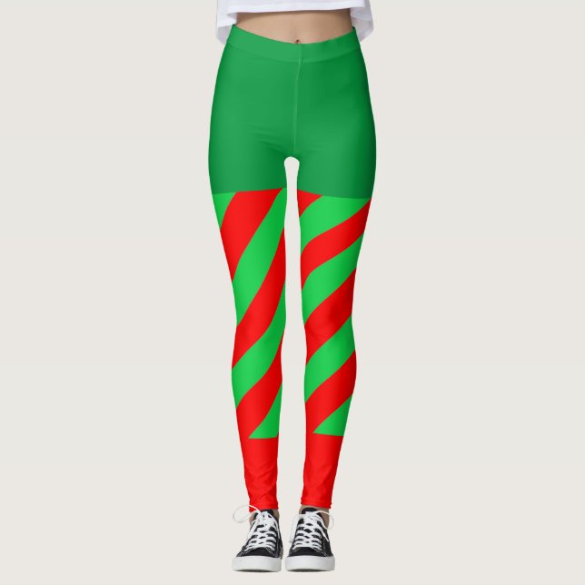 Leggings de Diagonal Vermelha de Natal Elf (Frente)