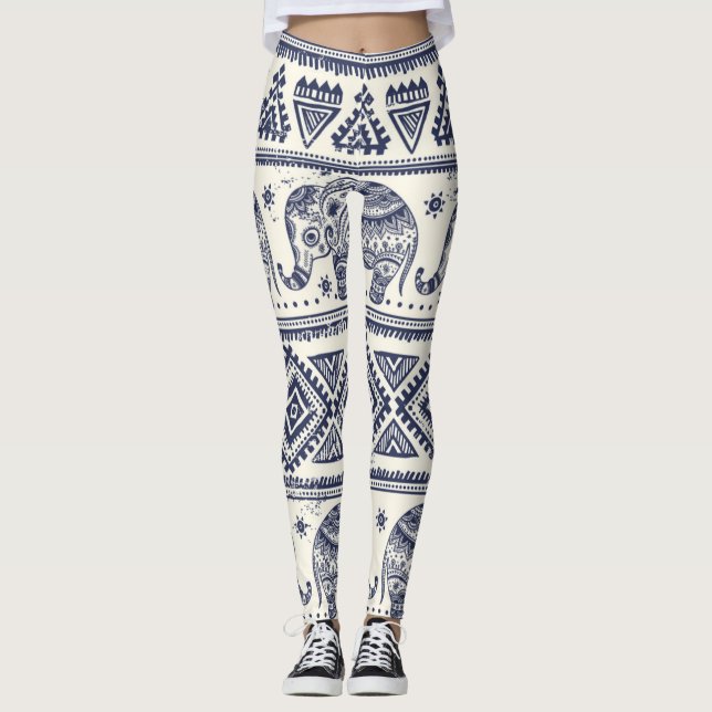 Leggings de Elefantes e Calças de Yoga em Tribal É (Frente)