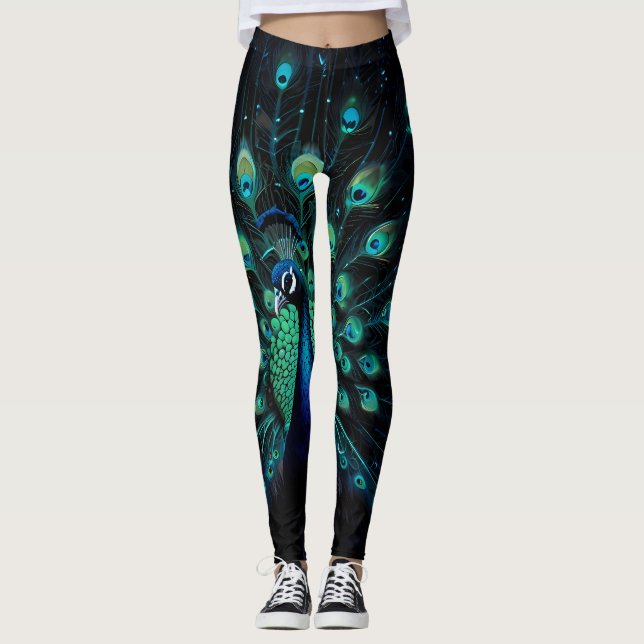 Leggings de Elegância Neon Peacock (Frente)