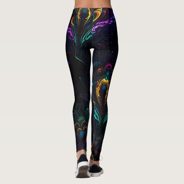 Leggings de Elegância Neon Peacock (Verso)